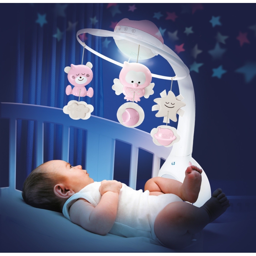 Infantino - Muziekmobiel 3-in-1 voor wieg met melodie 3xAAA roze