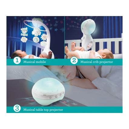Infantino - Wieg mobiel met melodie en projector 3in1 3xAAA groen