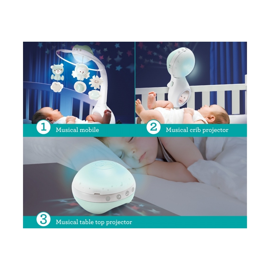 Infantino - Wieg mobiel met melodie en projector 3in1 3xAAA groen