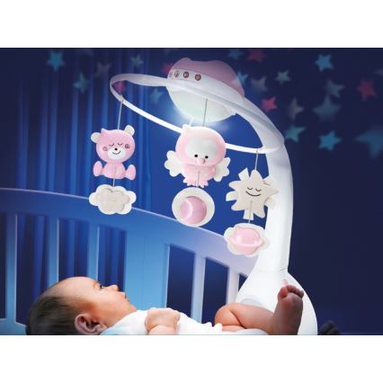 Infantino - Wieg mobiel met melodie en projector 3in1 3xAAA roze