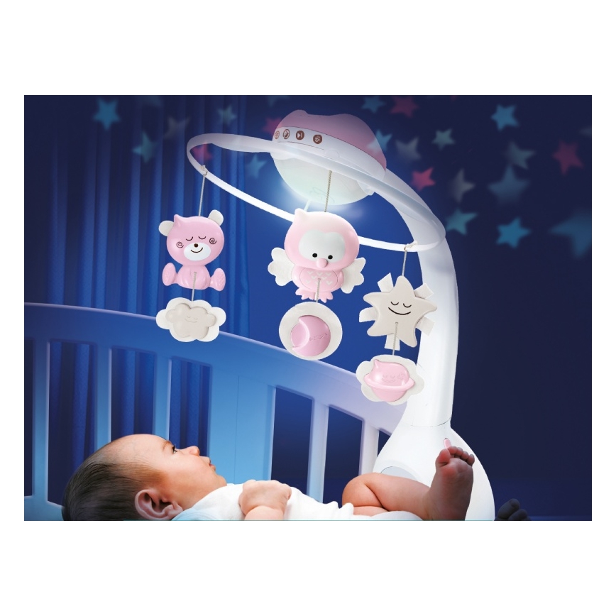 Infantino - Wieg mobiel met melodie en projector 3in1 3xAAA roze