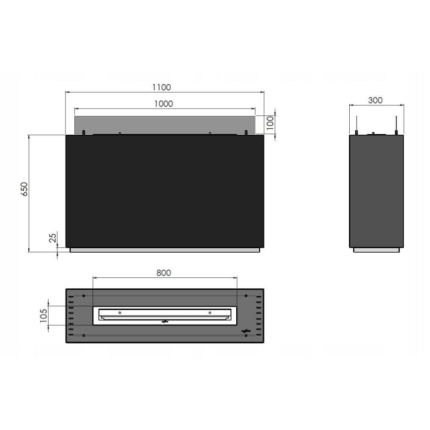 InFire - Cheminée BIO 110x65 cm 3,5kW noir