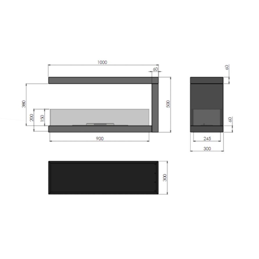 InFire - Cheminée BIO d'angle 100x50 cm 3kW bifacial