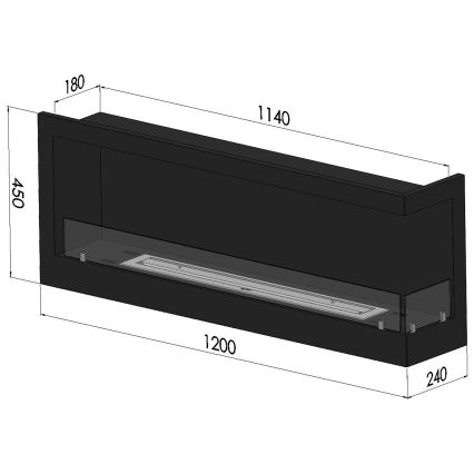 InFire - Hoek BIO-open haard 45x120 cm 3kW zwart