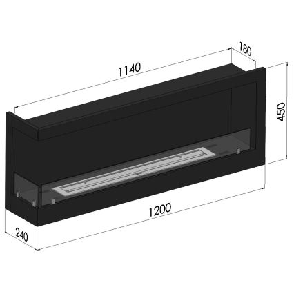 InFire - Hoek BIO-open haard 45x120 cm 3kW zwart