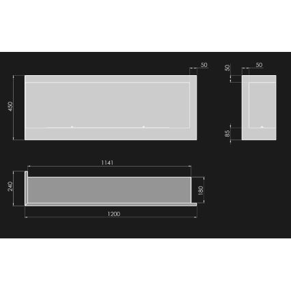 InFire - Hoek BIO-open haard 45x120 cm 3kW zwart