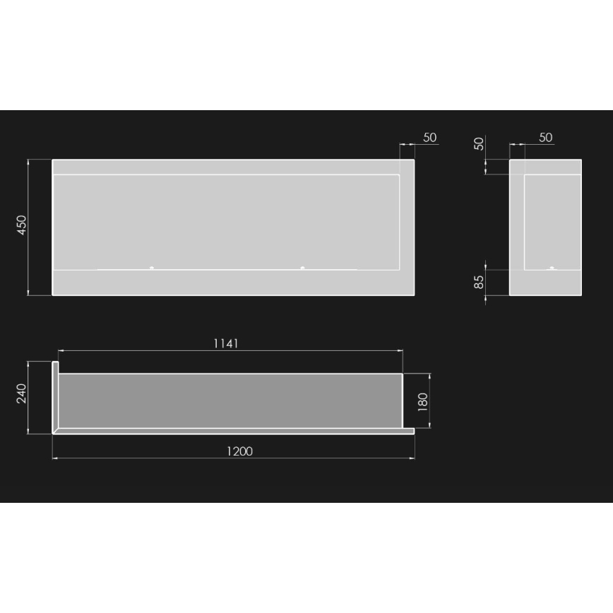 InFire - Hoek BIO-open haard 45x120 cm 3kW zwart