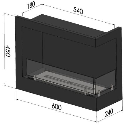 InFire - Hoek BIO-open haard 45x60 cm 3kW zwart