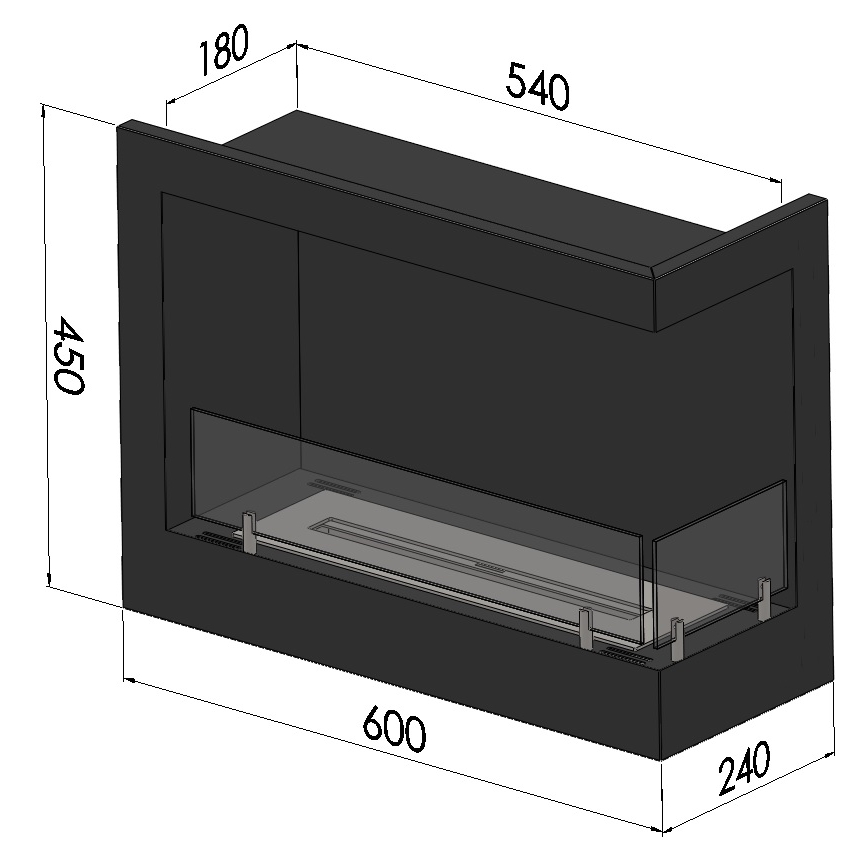 InFire - Hoek BIO-open haard 45x60 cm 3kW zwart