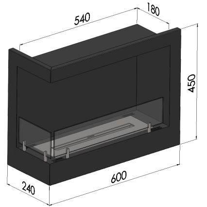 InFire - Hoek BIO-open haard 45x60 cm 3kW zwart