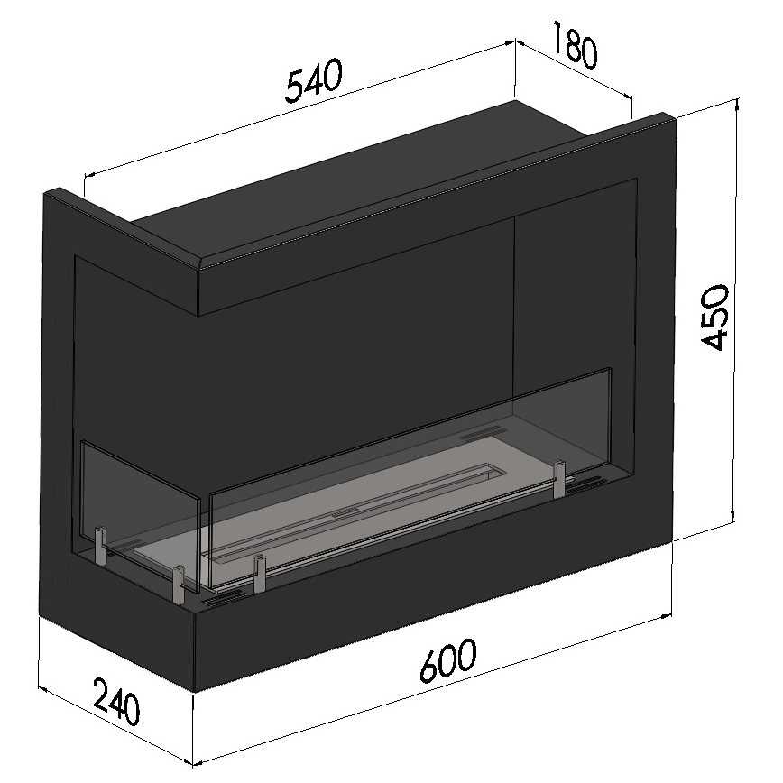 InFire - Hoek BIO-open haard 45x60 cm 3kW zwart