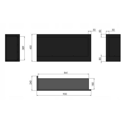 InFire - Hoek BIO-open haard 45x90 cm 3kW zwart