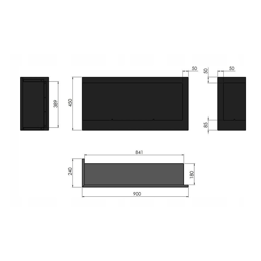 InFire - Hoek BIO-open haard 45x90 cm 3kW zwart