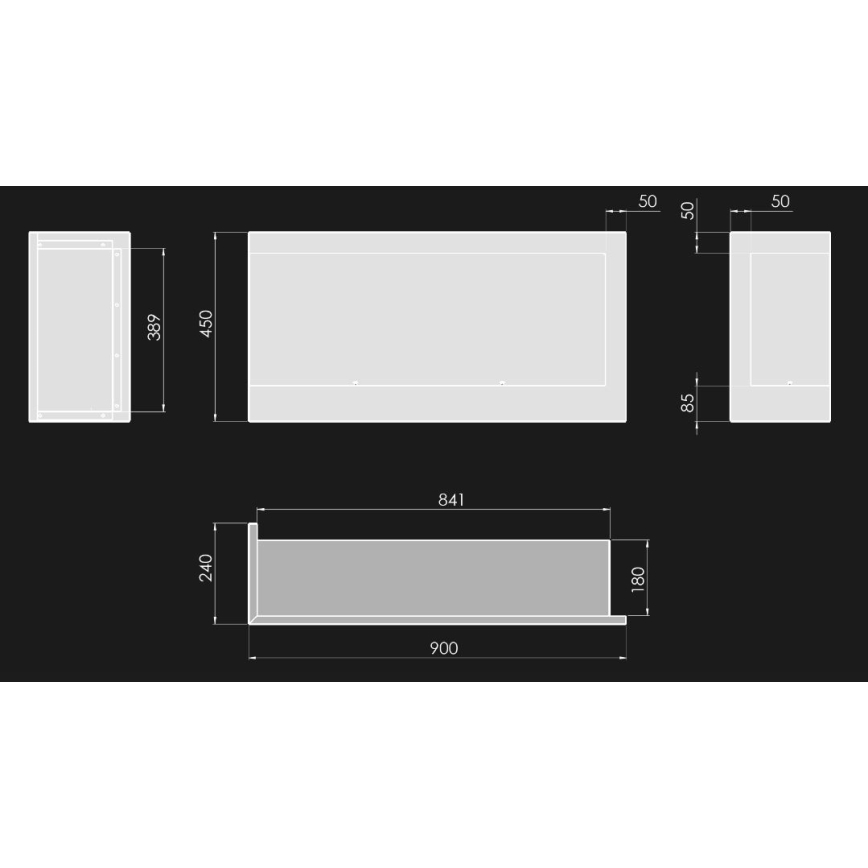InFire - Hoek BIO-open haard 45x90 cm 3kW zwart