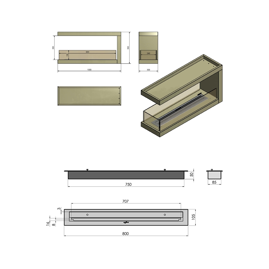 InFire - Hoekhaard BIO 100x50 cm 3kW bifaciaal