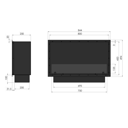 InFire - Inbouw BIO-open haard 49,4x84,4 cm 3,5kW zwart
