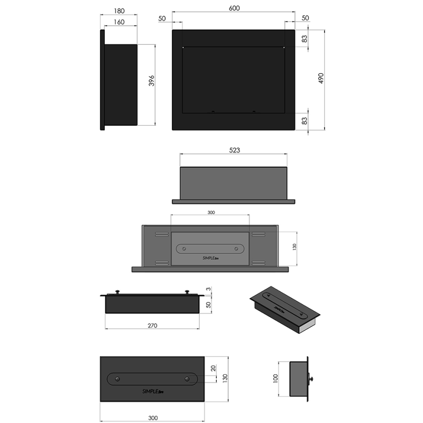 InFire - Inbouw BIO-open haard 49x60 cm 3kW zwart