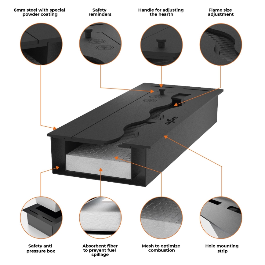 InFire - Inbouw BIO-open haard 7,5x60 cm 3,5kW zwart