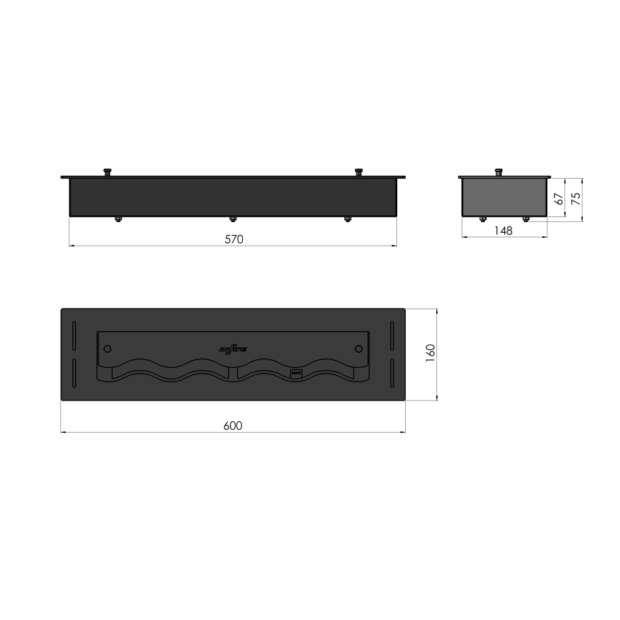 InFire - Inbouw BIO-open haard 7,5x60 cm 3,5kW zwart