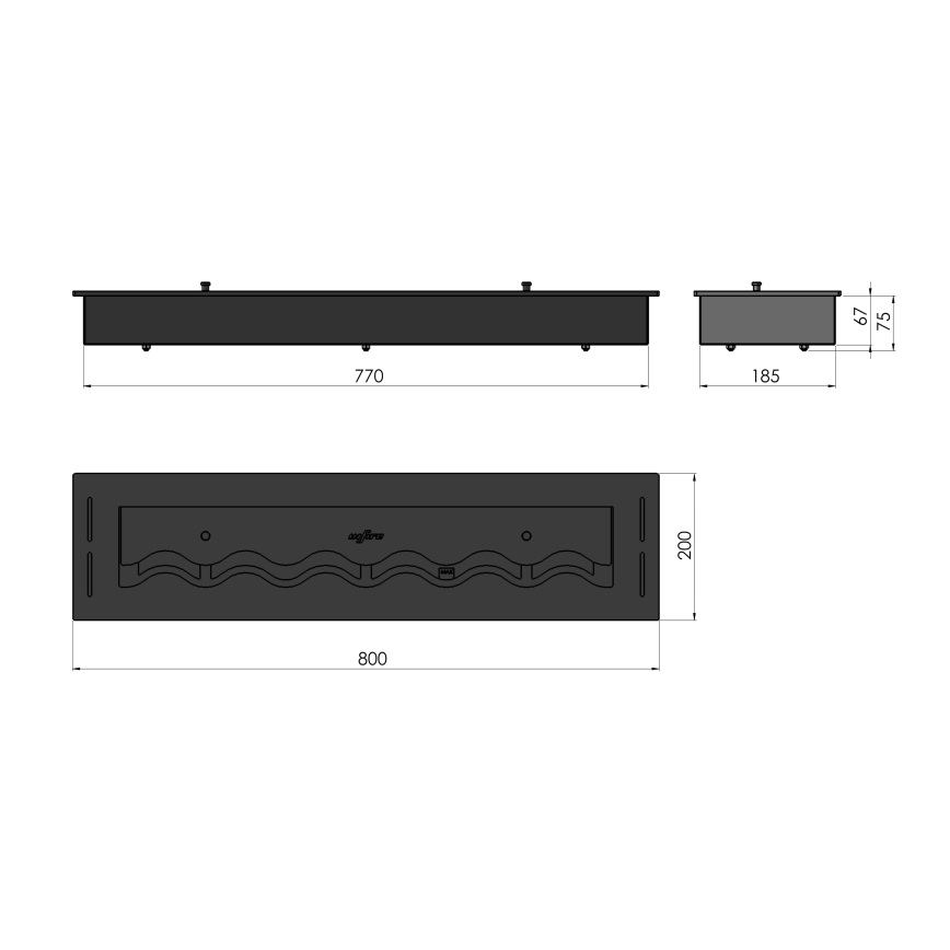 InFire - Inbouw BIO-open haard 7,5x80 cm 6kW zwart