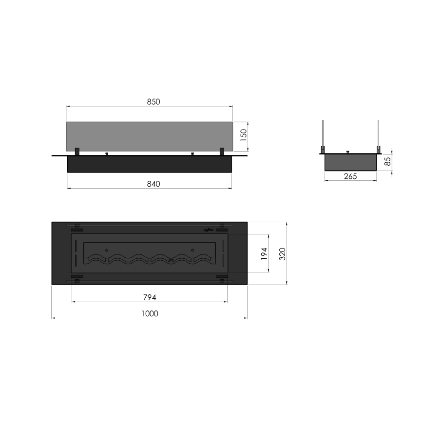InFire - Inbouw BIO-open haard 8,5x100 cm 6kW zwart