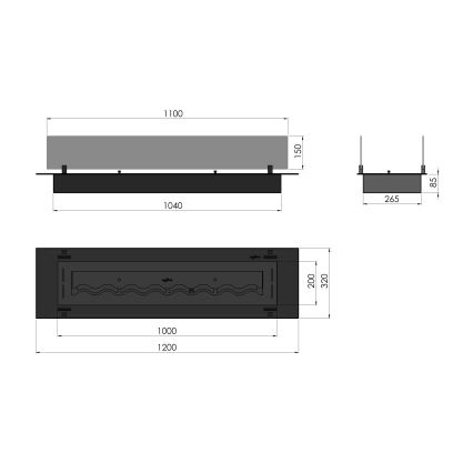 InFire - Inbouw BIO-open haard 8,5x120 cm 6kW zwart