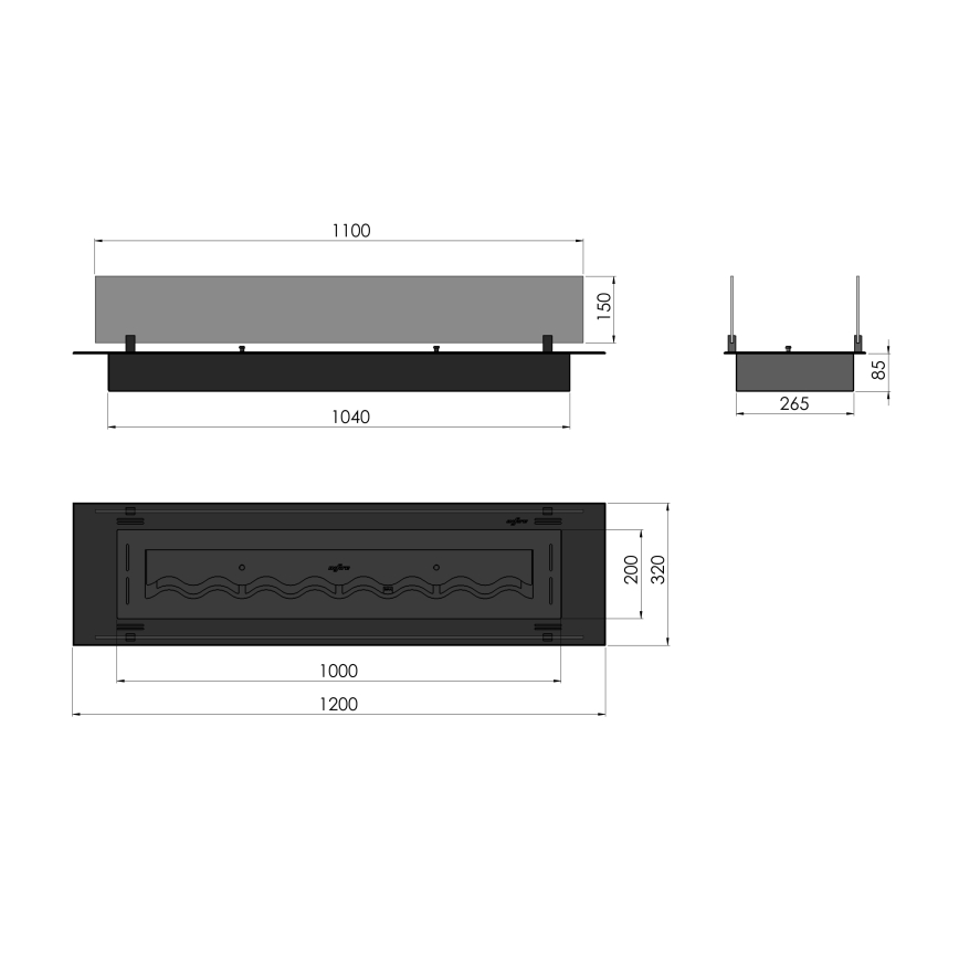 InFire - Inbouw BIO-open haard 8,5x120 cm 6kW zwart