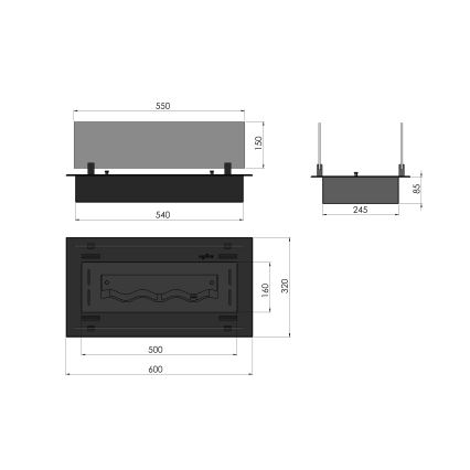 InFire - Inbouw BIO-open haard 8,5x60 cm 3,5kW zwart