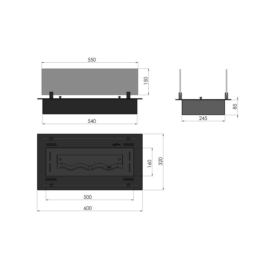 InFire - Inbouw BIO-open haard 8,5x60 cm 3,5kW zwart