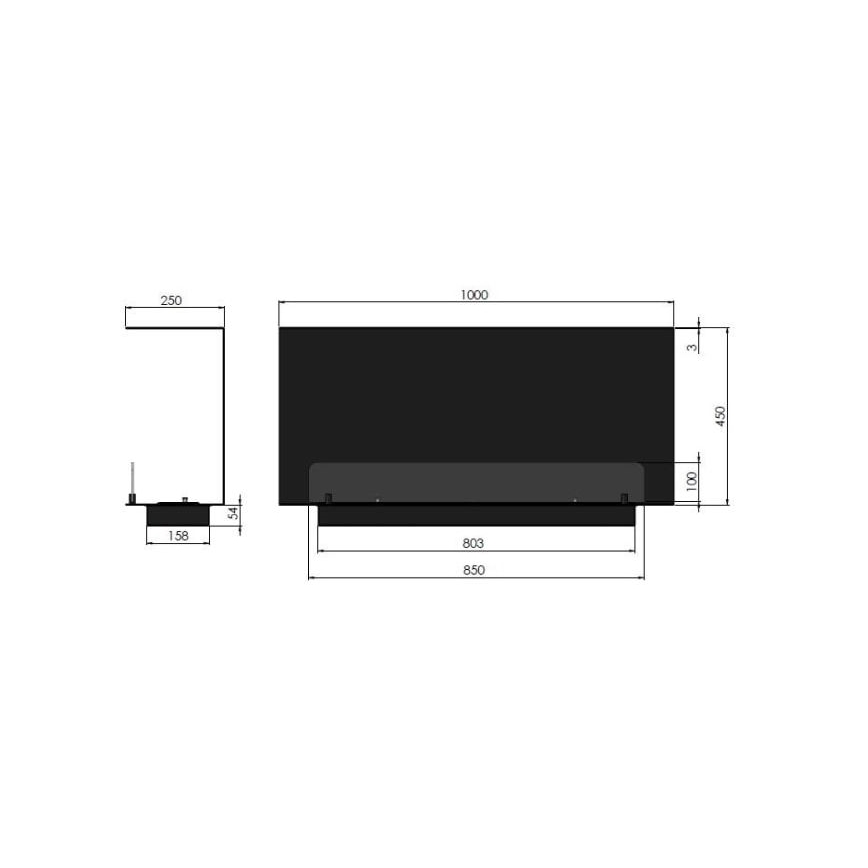 InFire - Inbouwhaard BIO 100x45 cm 3kW zwart