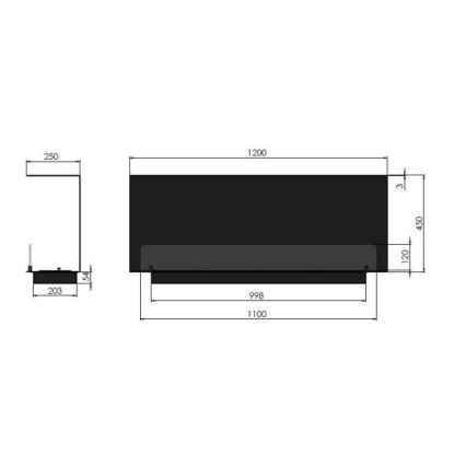 InFire - Inbouwhaard BIO 120x45 cm 3kW zwart