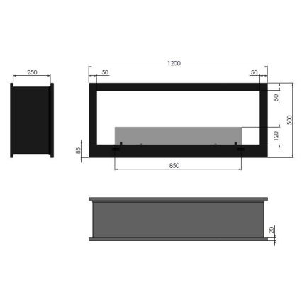 InFire - Inbouwhaard BIO 120x50 cm 3kW tweezijdig