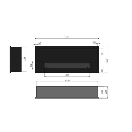 InFire - Inbouwhaard BIO 120x50 cm 3kW zwart