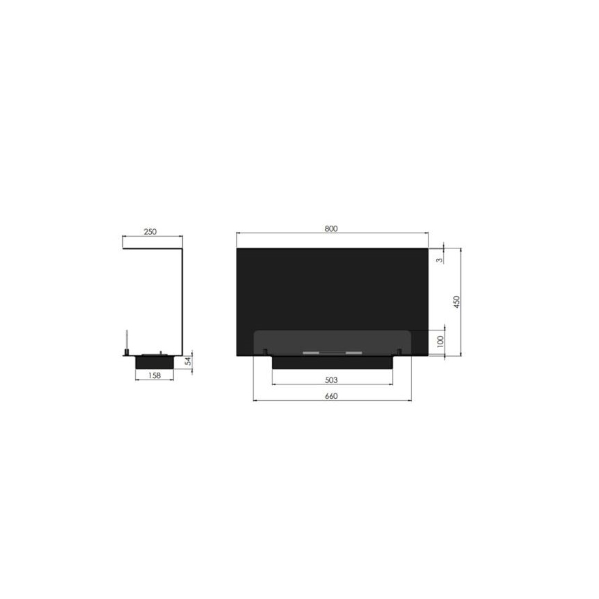 InFire - Inbouwhaard BIO 80x45 cm 3kW zwart
