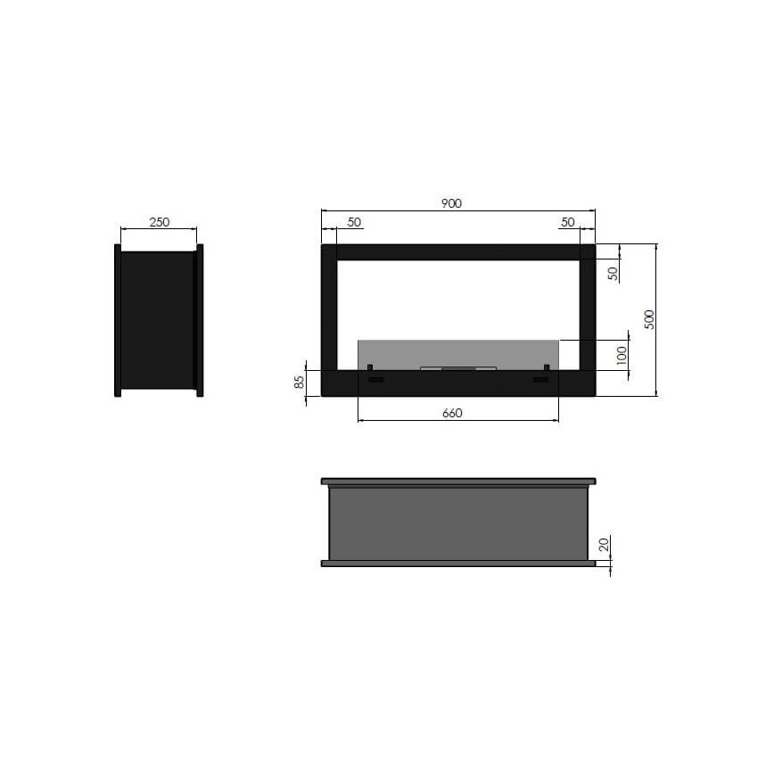 InFire - Inbouwhaard BIO 90x50 cm 3kW tweezijdig