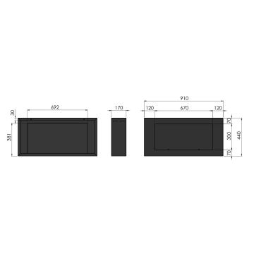 InFire - Muur BIO-open haard 44x91 cm 3kW zwart
