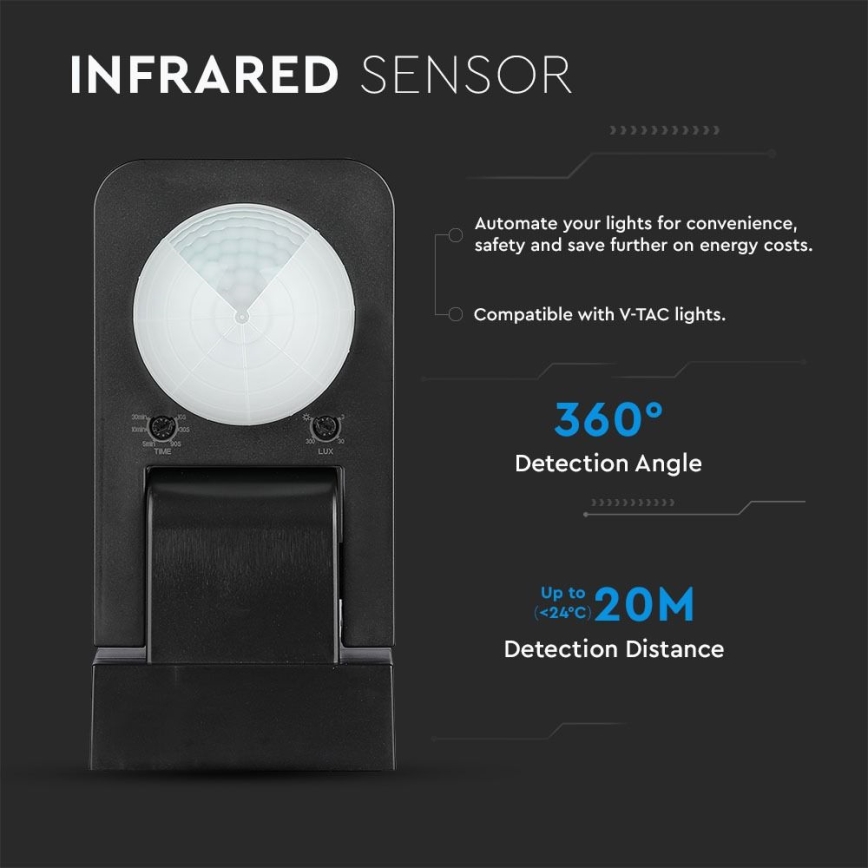Infrarood bewegingssensor voor buiten 360° 1000W/230V IP65 zwart