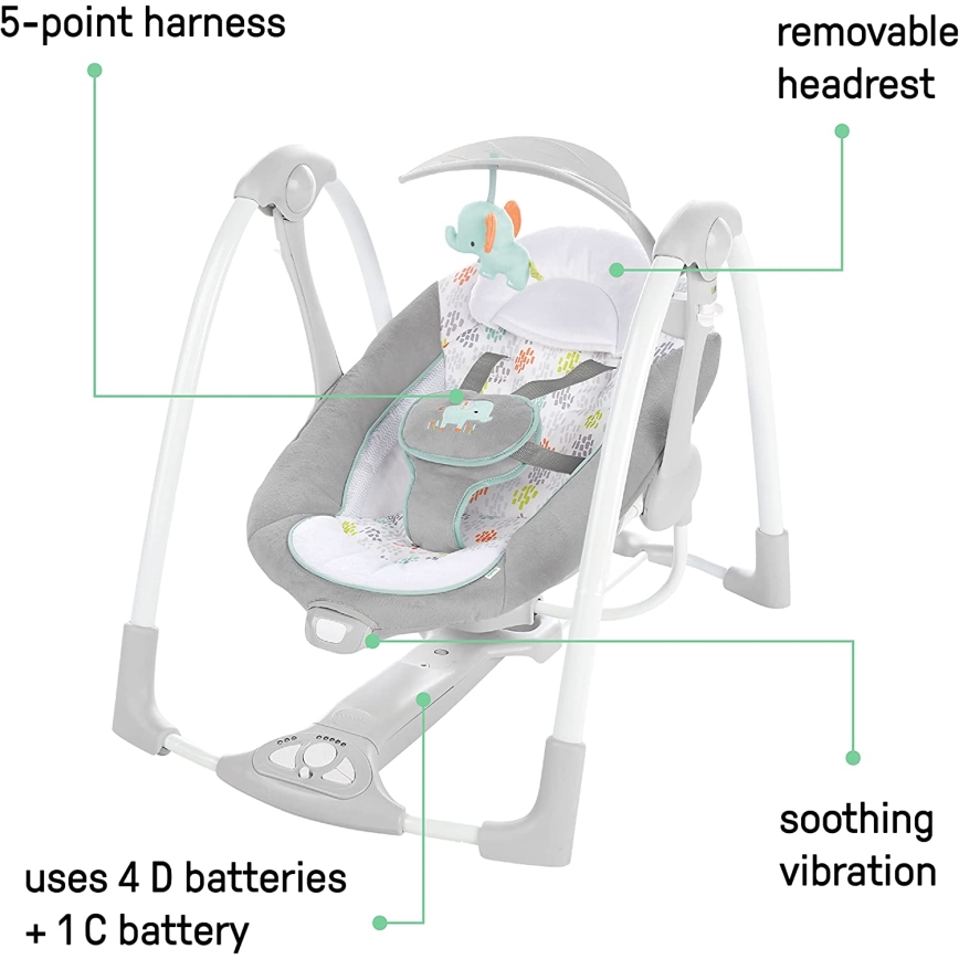 Ingenuity - Baby vibrerende schommel met melodie 2in1 WIMBERLY 4xD + 1xC