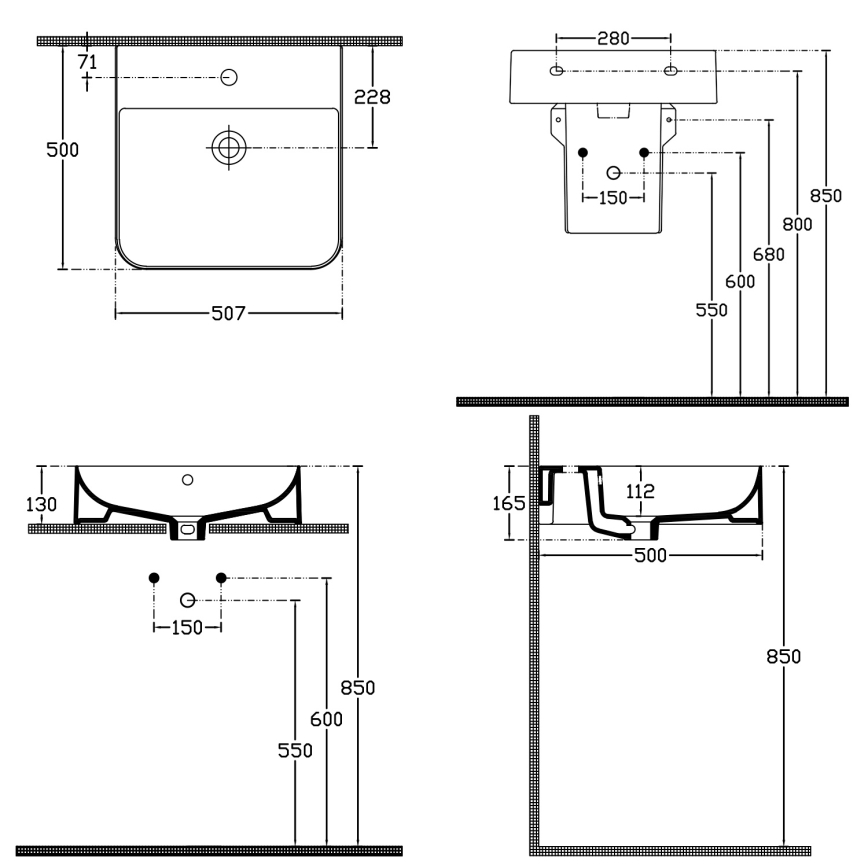 Isvea - Wastafel voor op werkblad/wandmontage SOTT AQUA 50x50 cm keramiek/wit