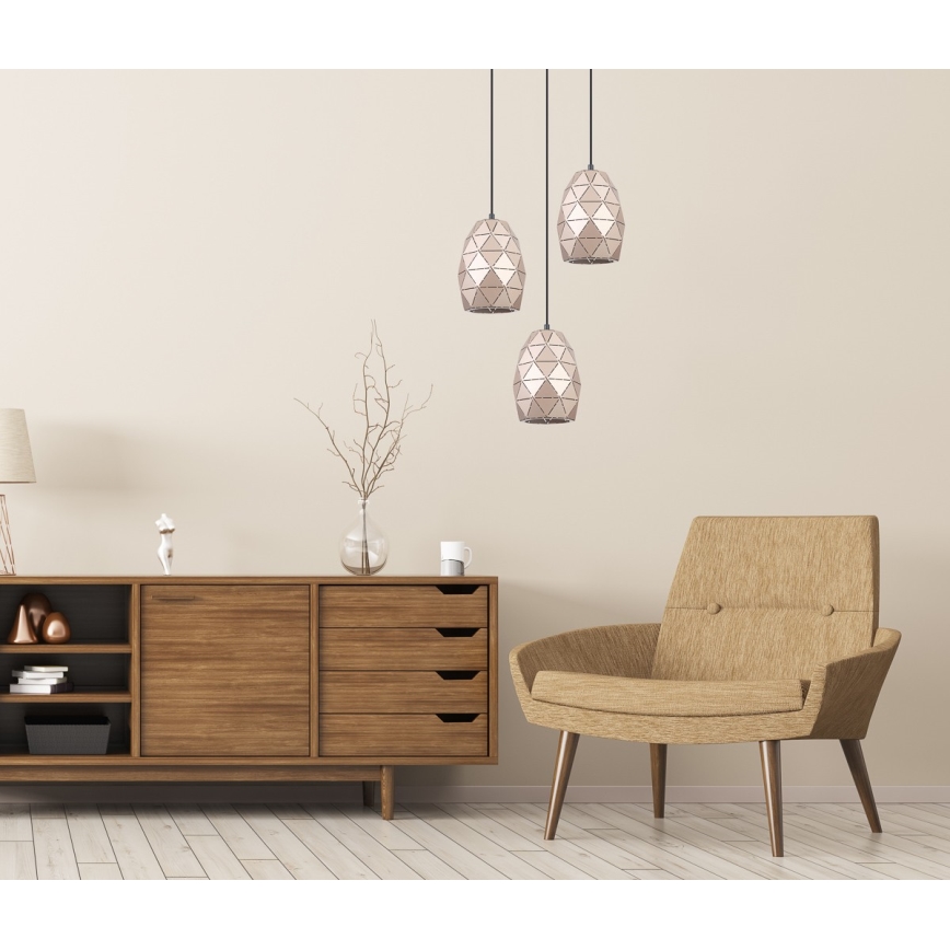 ITALUX - Hanglamp aan een koord HARLEY 3xE27/40W/230V Roségoud