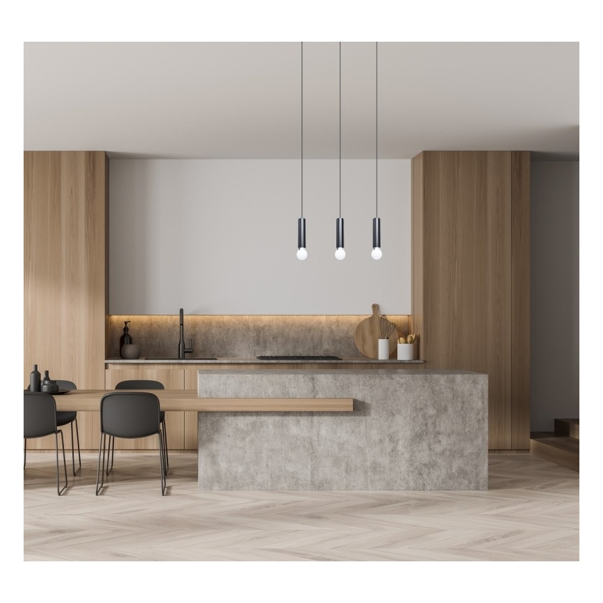 ITALUX - Suspension sur câble MACERA 3xE27/40W/230V noire
