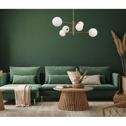 ITALUX - Hanglamp aan stang EVORA 6xG9/5W/230V messing