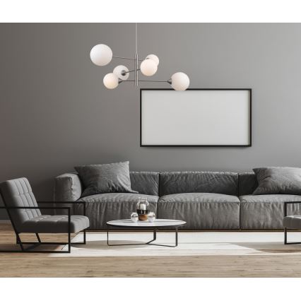 ITALUX - Hanglamp aan stang EVORA 6xG9/5W/230V nikkel