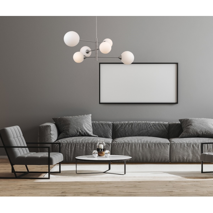 ITALUX - Hanglamp aan stang EVORA 6xG9/5W/230V nikkel