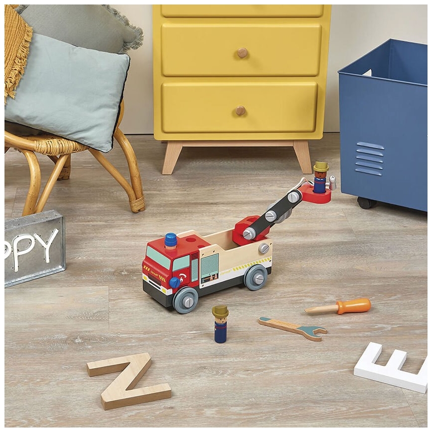 Janod - Houten bouwset BRICOKIDS brandweerwagen