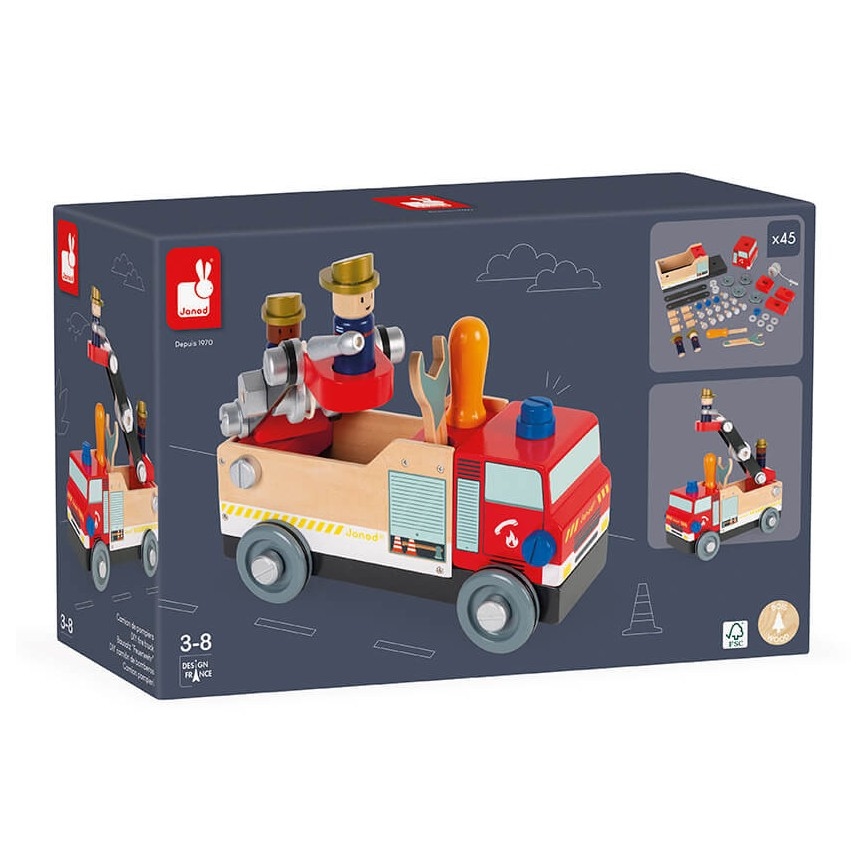 Janod - Houten bouwset BRICOKIDS brandweerwagen