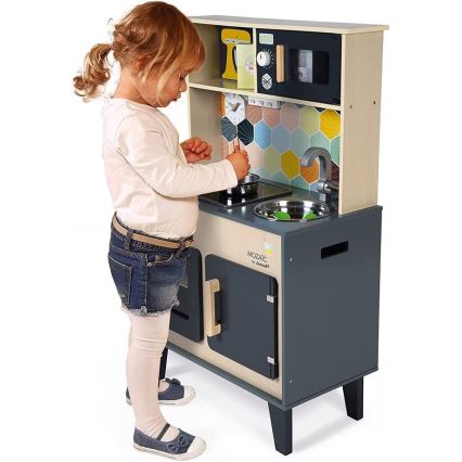 Janod - Houten keukentje met LED kookplaat MOZAIC 2xLR6
