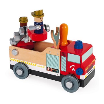 Janod - Jeu de construction en bois BRICOKIDS camion de pompier