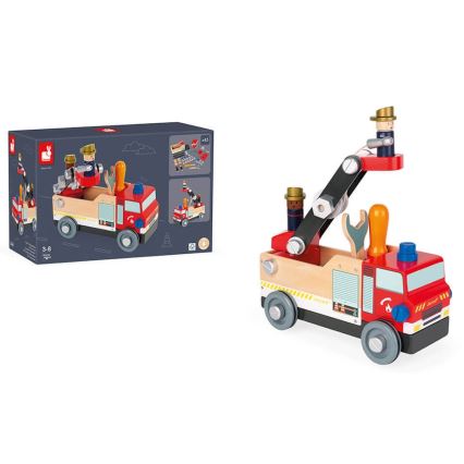 Janod - Jeu de construction en bois BRICOKIDS camion de pompier