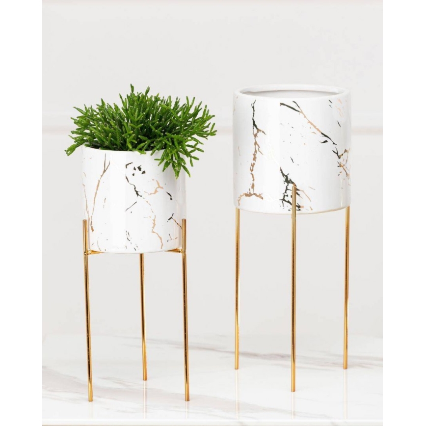 Jardinière NILA 32,5x13 cm blanche/dorée